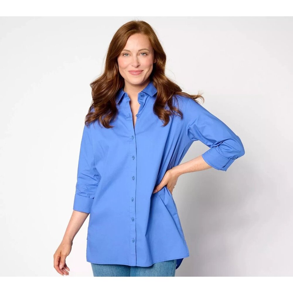 Zuda Cool Cotton Button Down Shirt Womens M Roll Sleeve Career Business Casual